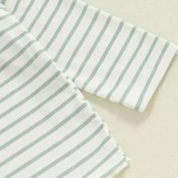 FOCUSNORM Toddler Baby Girl Outfits Ruffle Long Sleeve Striped Trim Tops + Flare Pants Set Toddler 2Pcs Fall Winter Clothes (Striped Green, 18-24 Months)