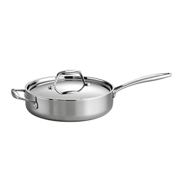 Tramontina Tri-Ply Clad Stainless Steel 3-Quart Saute Pan with Lid, Induction-Ready Cooking Pan, Dis...