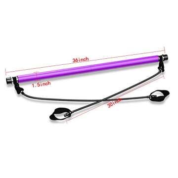 Pilates Exercise Resistance Band, Yoga Pilates Bar Reformer Kit, Portable Pilates Stick Fitness Bar, Home Gym Pilates with Foot Loop for Total Body Workout… (PLT01-purple)