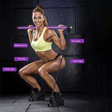 Pilates Exercise Resistance Band, Yoga Pilates Bar Reformer Kit, Portable Pilates Stick Fitness Bar, Home Gym Pilates with Foot Loop for Total Body Workout… (PLT01-purple)