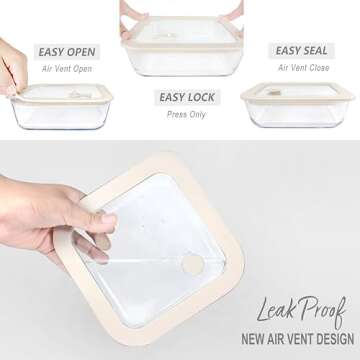 Glass Food Container Set with Glass Lid, Large Glass Meal Prep Container Set, Airtight Glass Food St...