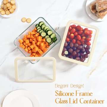 Glass Food Container Set with Glass Lid, Large Glass Meal Prep Container Set, Airtight Glass Food Storage Containers with Air Vent Lid, 2 Pack, Large, 87oz, LeakProof, 100% Plastic Free, White color,