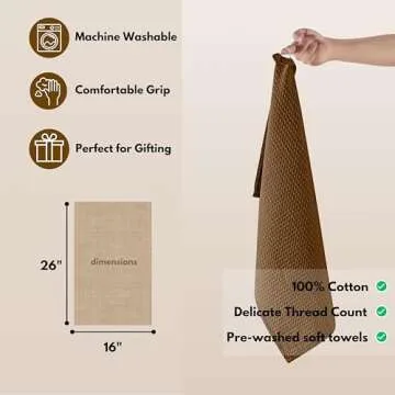 Native Fab Cotton Dish Towel 4 Pack Waffle Weave Tea Towels for Cleaning Drying, 16x26 inches, Soft & Absorbent Washcloths, Kitchen Towel with Hanging Loop, Dish Cloth Set, Brown