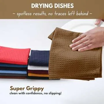 Native Fab Cotton Dish Towel 4 Pack Waffle Weave Tea Towels for Cleaning Drying, 16x26 inches, Soft & Absorbent Washcloths, Kitchen Towel with Hanging Loop, Dish Cloth Set, Brown