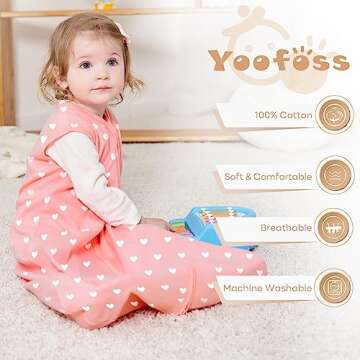 Yoofoss Baby Sleep Sack 0-6 Months Baby Wearable Blanket 100% Cotton 2-Way Zipper TOG 0.5 Toddler Sl...