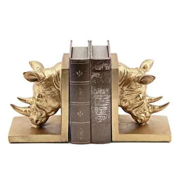 Bellaa 21800 Rino Decorative Bookend The Cool Rinocer Vintage Style Rhino Golden Statues Bookshelves...