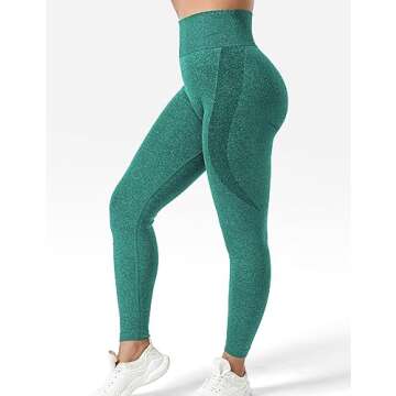 YEOREO Women Seamless Workout Leggings Gym High Waist Smile Contour Yoga Pants Green