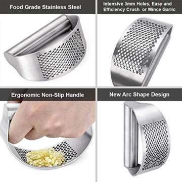 GuDoQi Garlic Press Rocker, Stainless Steel Garlic Crusher, Dishwasher Safe, Ergonomic Handle Garlic...
