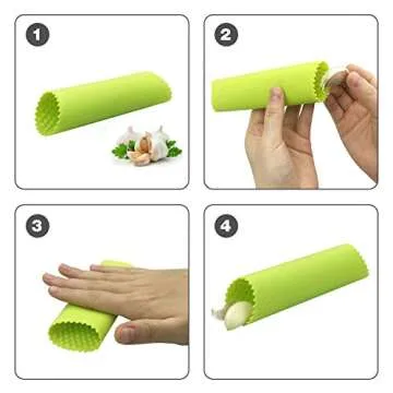 GuDoQi Garlic Press Rocker, Stainless Steel Garlic Crusher, Dishwasher Safe, Ergonomic Handle Garlic Chopper with Silicone Peeler and Cleaning Brush, Rust Proof Garlic Mincer Tool for Kitchen Gadgets