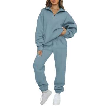 Sweatsuits Women 2 Piece Outfit Jogger Sets Quarter Zip Pullover Sweatshirt High Waisted Joggers Swe...