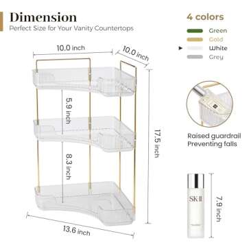 Aveniee Corner Bathroom Organizer - 3-Tier Makeup Shelf