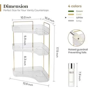 Aveniee Corner Bathroom Organizer - 3-Tier Makeup Shelf