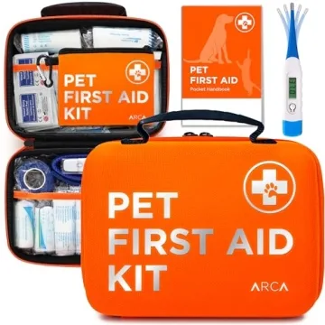 ARCA PET Dog First Aid Kit | Vet Approved Dog & Cat Emergency Supplies with Thermometer, Muzzle, Tic...