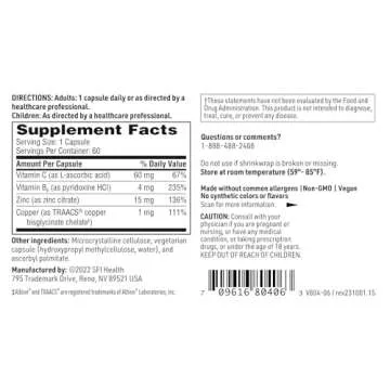 Klaire Labs Zinc Plus Immune Support - Zinc Citrate & B6