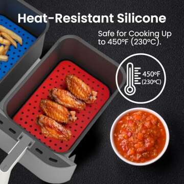 Reusable Air Fryer Liners 4 Pack for Dual Basket Fryers - Rectangle Silicone Airfryer Liners - 5.25 x 8” for Basket - Easy to Clean Air Fryer Accessories - Non-Stick Parchment Paper Replacement