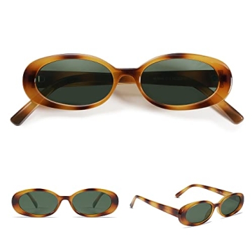 VANLINKER Retro Vintage Oval Sunglasses for Women 90s Polarized Trendy Sun Glasses Amber Yellow Frame Green Lens