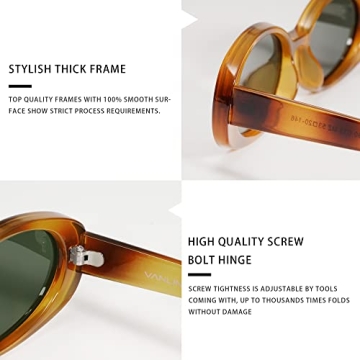 VANLINKER Retro Vintage Oval Sunglasses for Women 90s Polarized Trendy Sun Glasses Amber Yellow Frame Green Lens