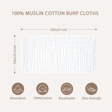 Yoofoss 10-Pack Muslin Burp Cloths Soft Absorbent Cotton