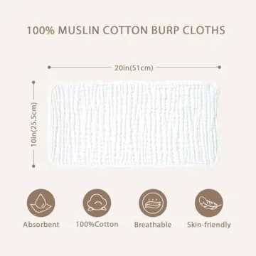 Yoofoss 10-Pack Muslin Burp Cloths Soft Absorbent Cotton
