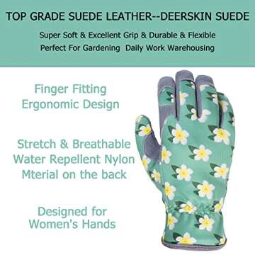 SKYDEER Deerskin Suede Leather Womens Gardening Gloves, Extra Soft Padded Hands Protection, Thorn-Pr...