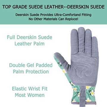 SKYDEER Deerskin Suede Leather Womens Gardening Gloves, Extra Soft Padded Hands Protection, Thorn-Proof and Puncture-Resistant (SD6611/M)