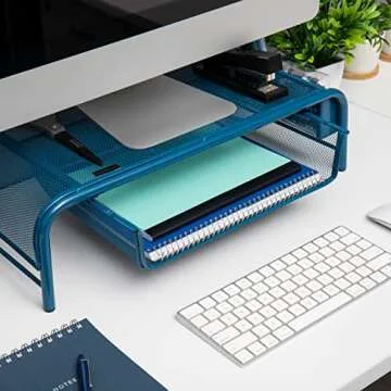 Mind Reader MESHMONSTA-TUR Metal Mesh Desk Drawer, Desktop Monitor Stand Organizer, Turquoise