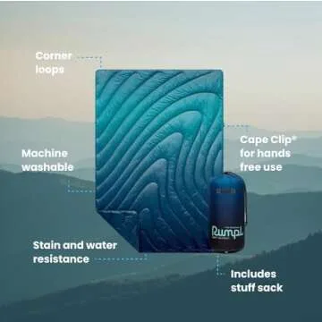 Rumpl Original Puffy Blanket - Warm Puffy Camping Blanket, 100% Recycled Polyester Insulation, Lightweight, Packable, Water-Resistant, Outdoor Puffer Blanket, 52"x75", Ocean Fade