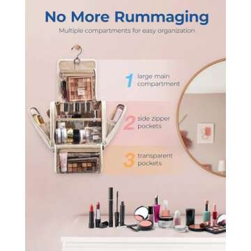 BAGSMART Toiletry Bag Travel Makeup Bag with Hanging Hook, Cosmetic Bag Make Organizer Case, Large C...