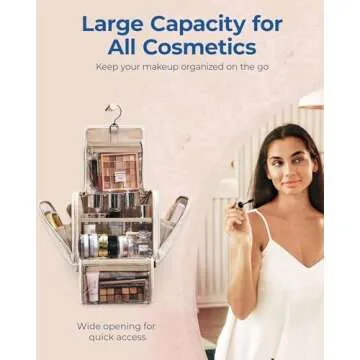 BAGSMART Toiletry Bag Travel Makeup Bag with Hanging Hook, Cosmetic Bag Make Organizer Case, Large Capacity Water-resistant Organizer for Toiletries Accessories Brushes Sponge, Beige