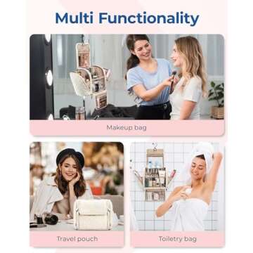 BAGSMART Toiletry Bag Travel Makeup Bag with Hanging Hook, Cosmetic Bag Make Organizer Case, Large Capacity Water-resistant Organizer for Toiletries Accessories Brushes Sponge, Beige