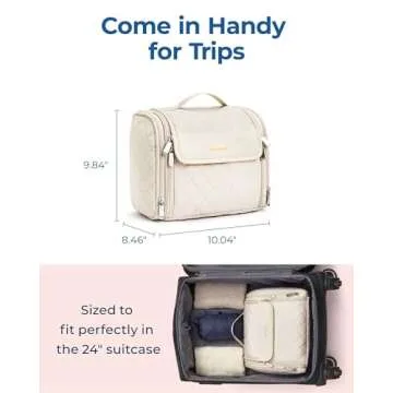 BAGSMART Toiletry Bag Travel Makeup Bag with Hanging Hook, Cosmetic Bag Make Organizer Case, Large Capacity Water-resistant Organizer for Toiletries Accessories Brushes Sponge, Beige