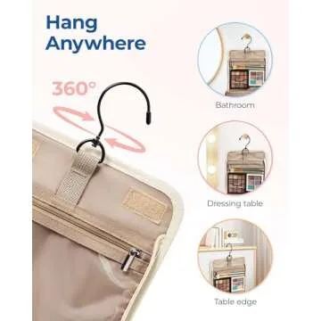 BAGSMART Toiletry Bag Travel Makeup Bag with Hanging Hook, Cosmetic Bag Make Organizer Case, Large Capacity Water-resistant Organizer for Toiletries Accessories Brushes Sponge, Beige