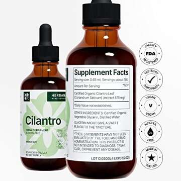 Cilantro Leaf 4 fl oz Liquid Extract - Organic Coriandrum Sativum Drops for Body Cleansing & Detox -...
