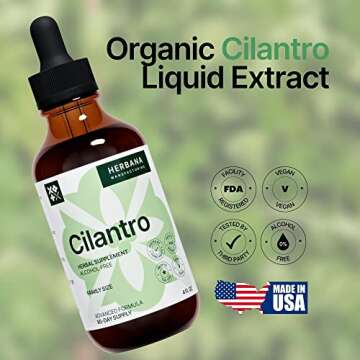 Cilantro Leaf 4 fl oz Liquid Extract - Organic Coriandrum Sativum Drops for Body Cleansing & Detox - Natural Calming Herbal Tincture Supplement for Nervous System - High Potency - 90-Day Supply