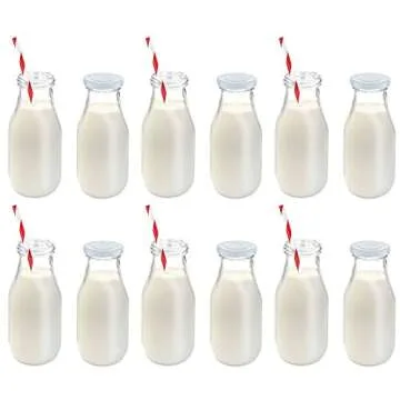 Premium Vials Glass Milk Bottles with Reusable Lids & Straws