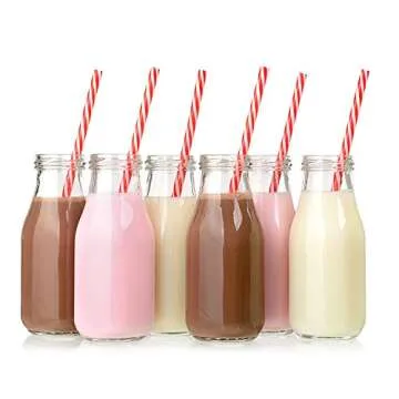 Premium Vials Glass Milk Bottles with Reusable Lids & Straws