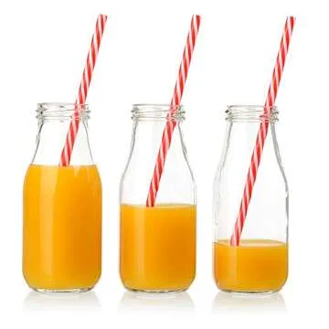 Premium Vials Glass Milk Bottles with Reusable Lids & Straws