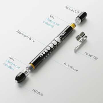 CAVN Pen Light with Pupil Gauge LED Penlight for Nurses Doctors, 2 Pcs Reusable Medical Penlight for...