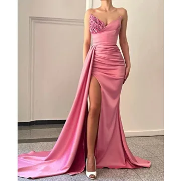 Sexy Mermaid Prom Dress with High Slit and Beading