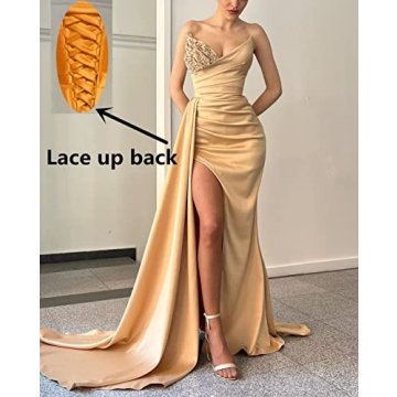 Sexy Mermaid Prom Dress with High Slit and Beading