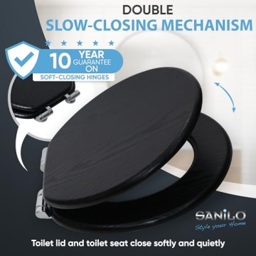Sanilo Toilet Seat ROUND with Soft Close, Quiet and Slow Close Lid and Seat, Strong Bumpers and Hing...