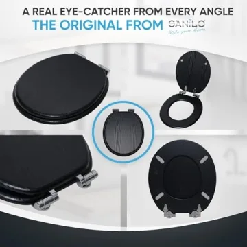 Sanilo Toilet Seat ROUND with Soft Close, Quiet and Slow Close Lid and Seat, Strong Bumpers and Hinges, Black Wood