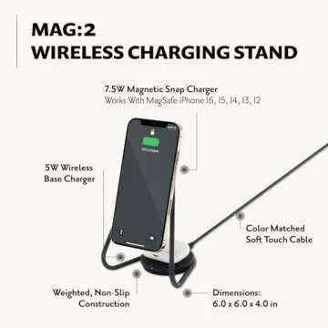 COURANT MAG:2 Wireless Charging Stand - Belgian Linen - 2 in 1 Multi-Device Charger - Magnetic Stand for MagSafe iPhones 16, 15, 14, 13, 12 with Charging Base for AirPod Cases, (Charcoal)