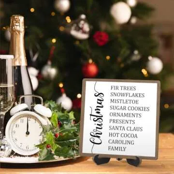 Christmas Desk Decor Sign, Christmas Decorations Indoor, Christmas Sign For Home Room Table Shelf, Winter Christmas Gifts For Family Friend Coworker, Wooden Sign With Stand, SD10
