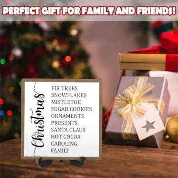 Christmas Desk Decor Sign, Christmas Decorations Indoor, Christmas Sign For Home Room Table Shelf, Winter Christmas Gifts For Family Friend Coworker, Wooden Sign With Stand, SD10