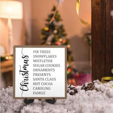 Christmas Desk Decor Sign, Christmas Decorations Indoor, Christmas Sign For Home Room Table Shelf, Winter Christmas Gifts For Family Friend Coworker, Wooden Sign With Stand, SD10