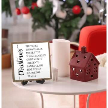 Christmas Desk Decor Sign, Christmas Decorations Indoor, Christmas Sign For Home Room Table Shelf, Winter Christmas Gifts For Family Friend Coworker, Wooden Sign With Stand, SD10