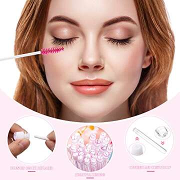 80 Pieces Disposable Mascara Brushes Tubes Set, 40 Pieces Empty Mascara Wand Tube with 40 Pieces Eyelash Brush Makeup Tool for Eyelash Extension(Pink Eyelash Style)