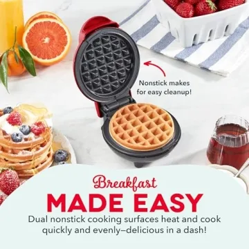 DASH Mini Waffle Maker - 4” Waffle Mold, Nonstick Waffle Iron with Quick Heat-Up, Nonstick Surface - Perfect Mini Waffle Maker for Kids and Families, Just Add Batter (Red)