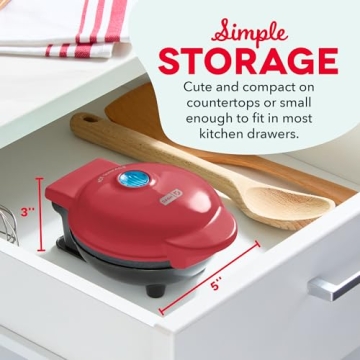 DASH Mini Waffle Maker - 4” Waffle Mold, Nonstick Waffle Iron with Quick Heat-Up, Nonstick Surface - Perfect Mini Waffle Maker for Kids and Families, Just Add Batter (Red)